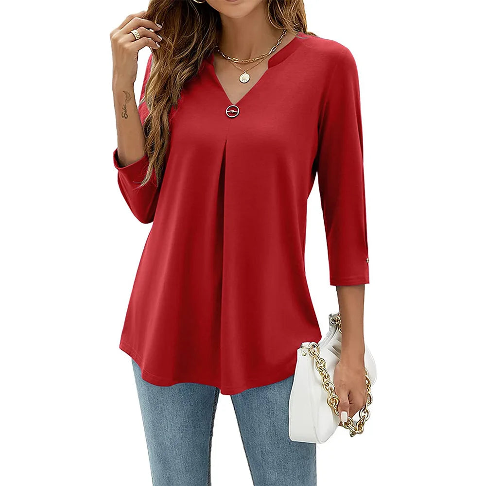 Pleated V-Neck Slim-Fit T-Shirt