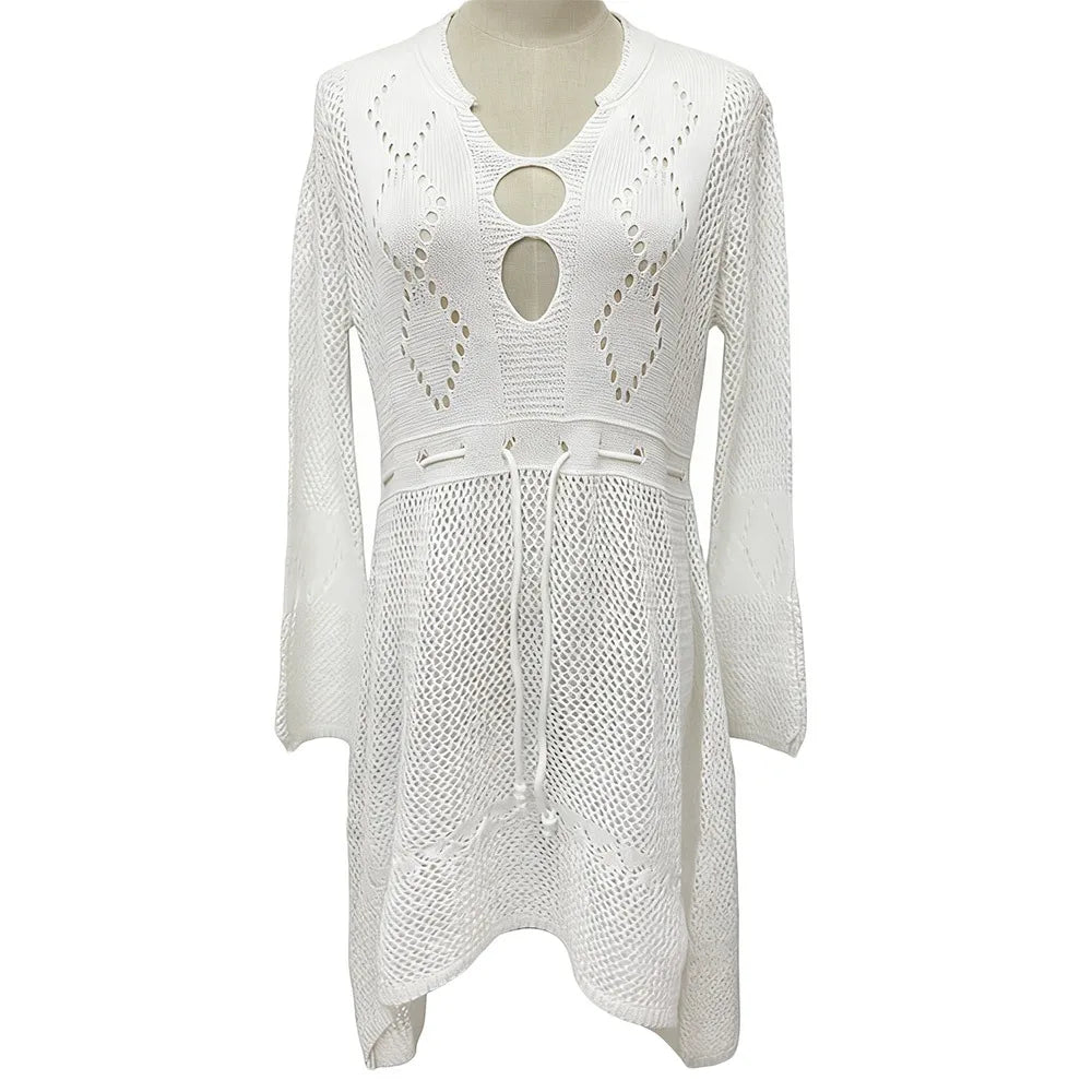 V-Neck Hollow-Out Beach Cover-Up