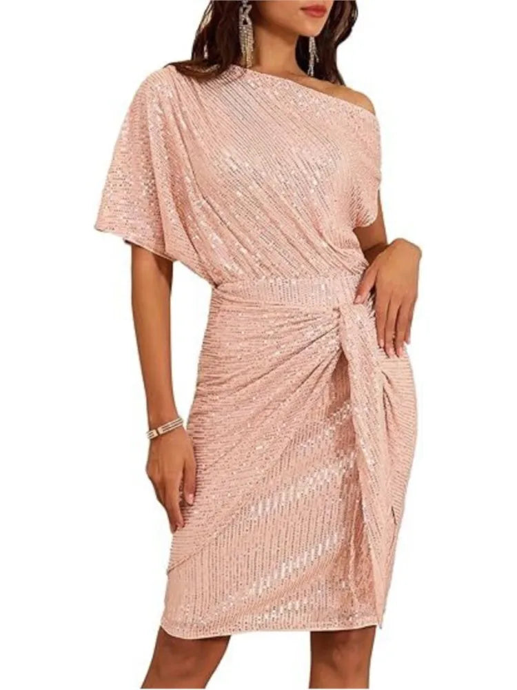 Sequin Off-Shoulder Ruched Mini Dress