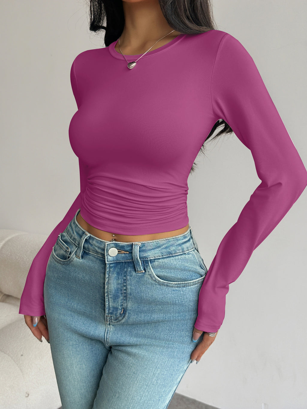 Long-Sleeve Slim-Fit Crop T-Shirt