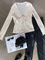 Pleated Flare-Sleeve Cardigan