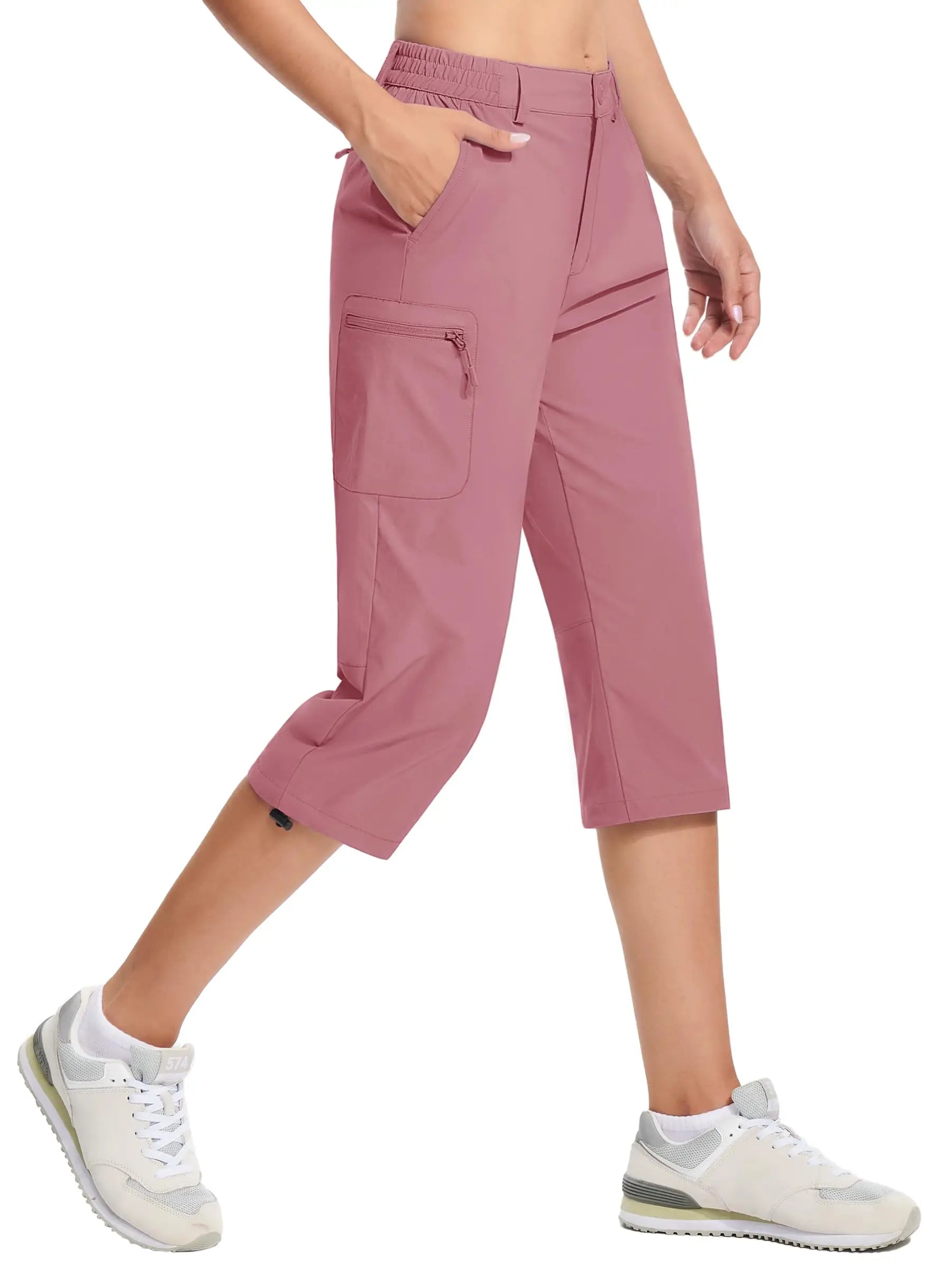 TACVASEN Quick Dry Knee Length Nylon Capris Womens Summer Hiking Casual Cargo Short Pant Lightweight Waterproof Shorts 5 Pockets