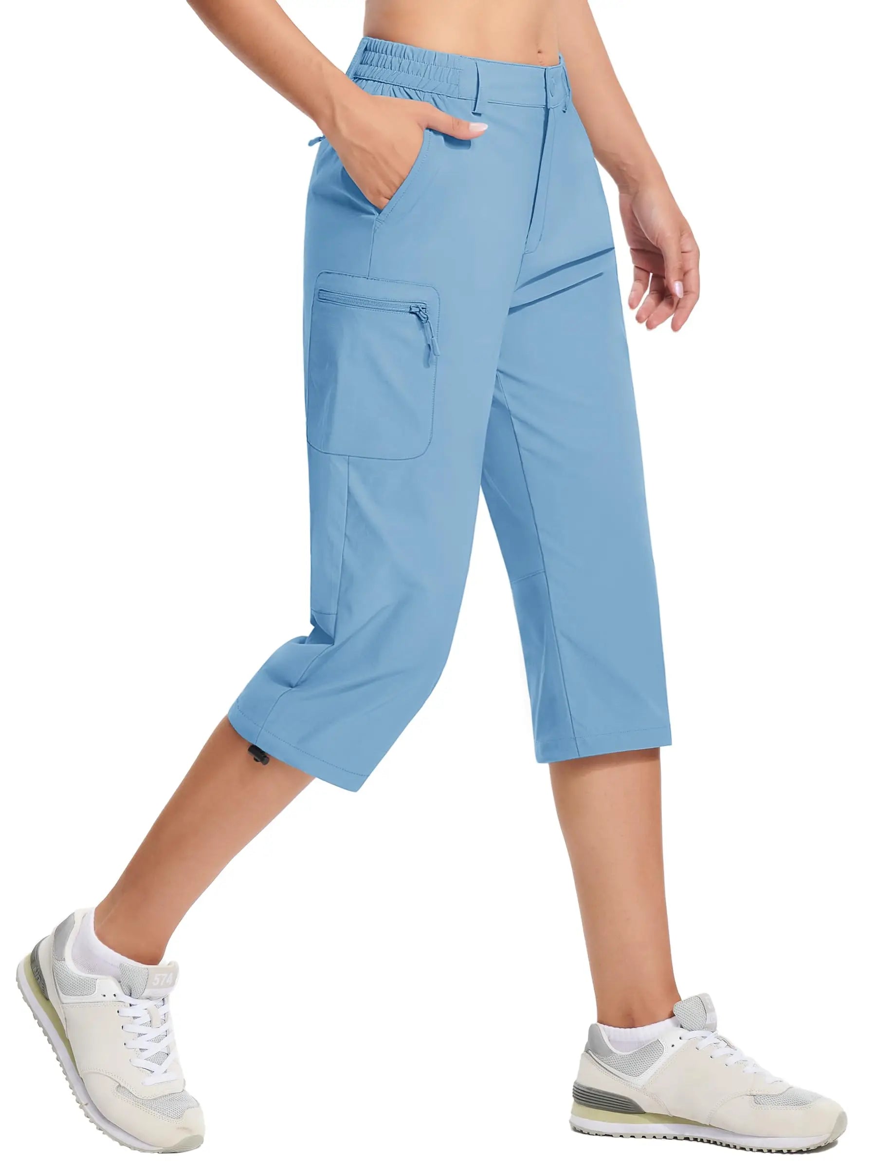 TACVASEN Quick Dry Knee Length Nylon Capris Womens Summer Hiking Casual Cargo Short Pant Lightweight Waterproof Shorts 5 Pockets