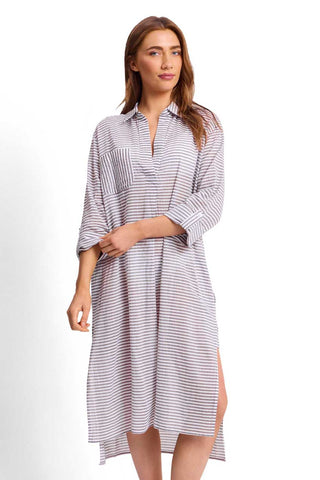 Striped Cotton Longline Resort Shirt
