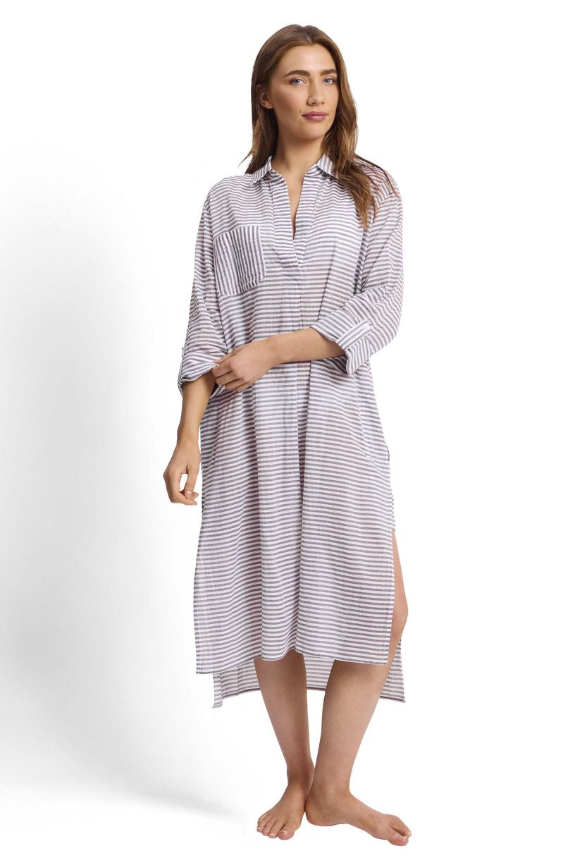 Striped Cotton Longline Resort Shirt
