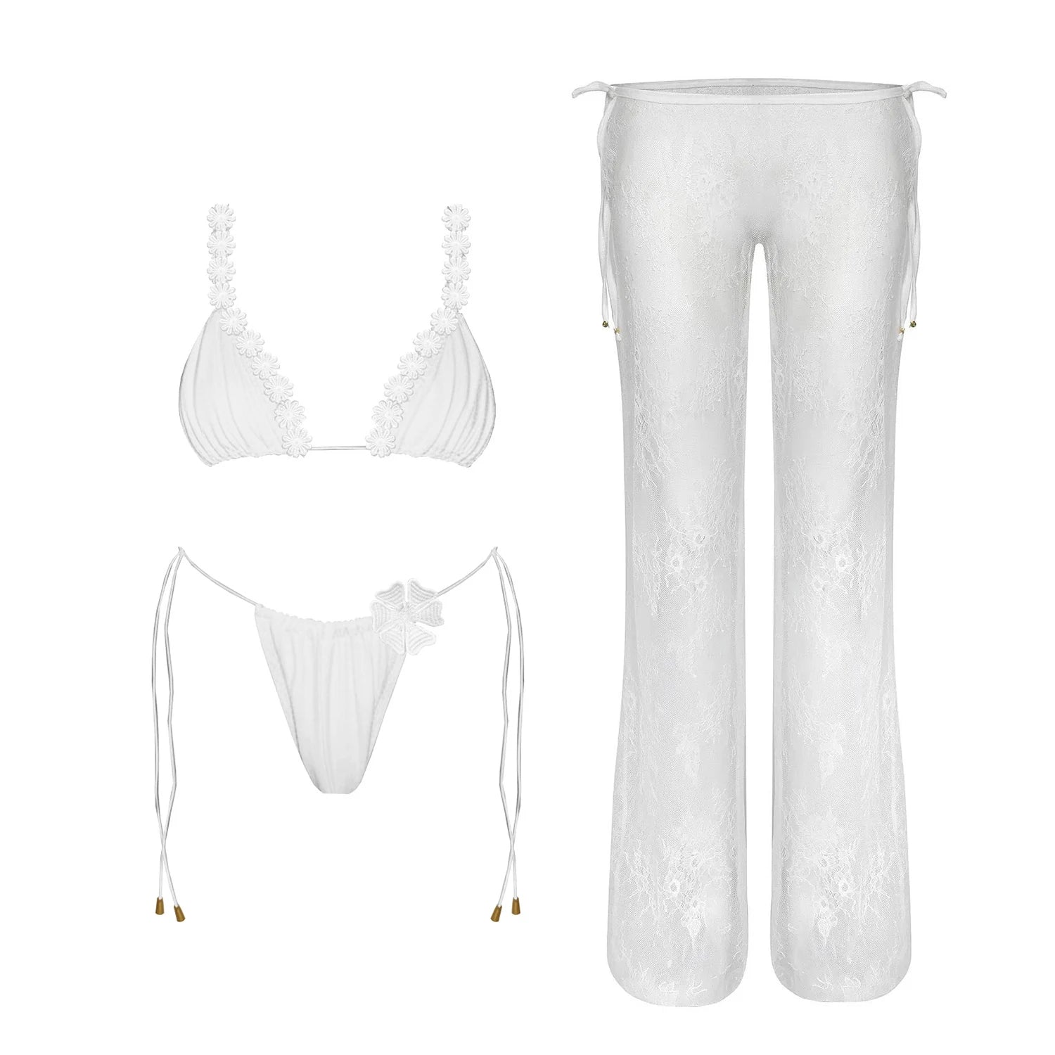 Floral Mesh-Skirt Bandeau Bikini Set