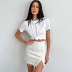 Embroidered Satin Split Mini Skirt