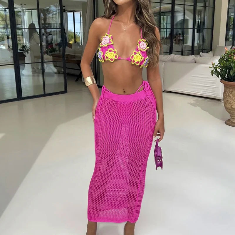 Crochet Tie-Front Beach Top & Shorts Set