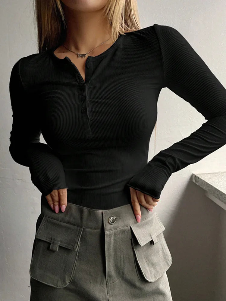 Button-Up Slim-Fit Long-Sleeve T-Shirt