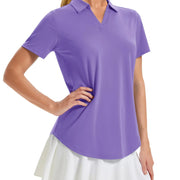 TACVASEN Womens UPF 50+ Sun Protection Golf Polo Shirts Short Sleeve V-Neck Curved Hem Tennis Tops Moisture Wicking Shirts
