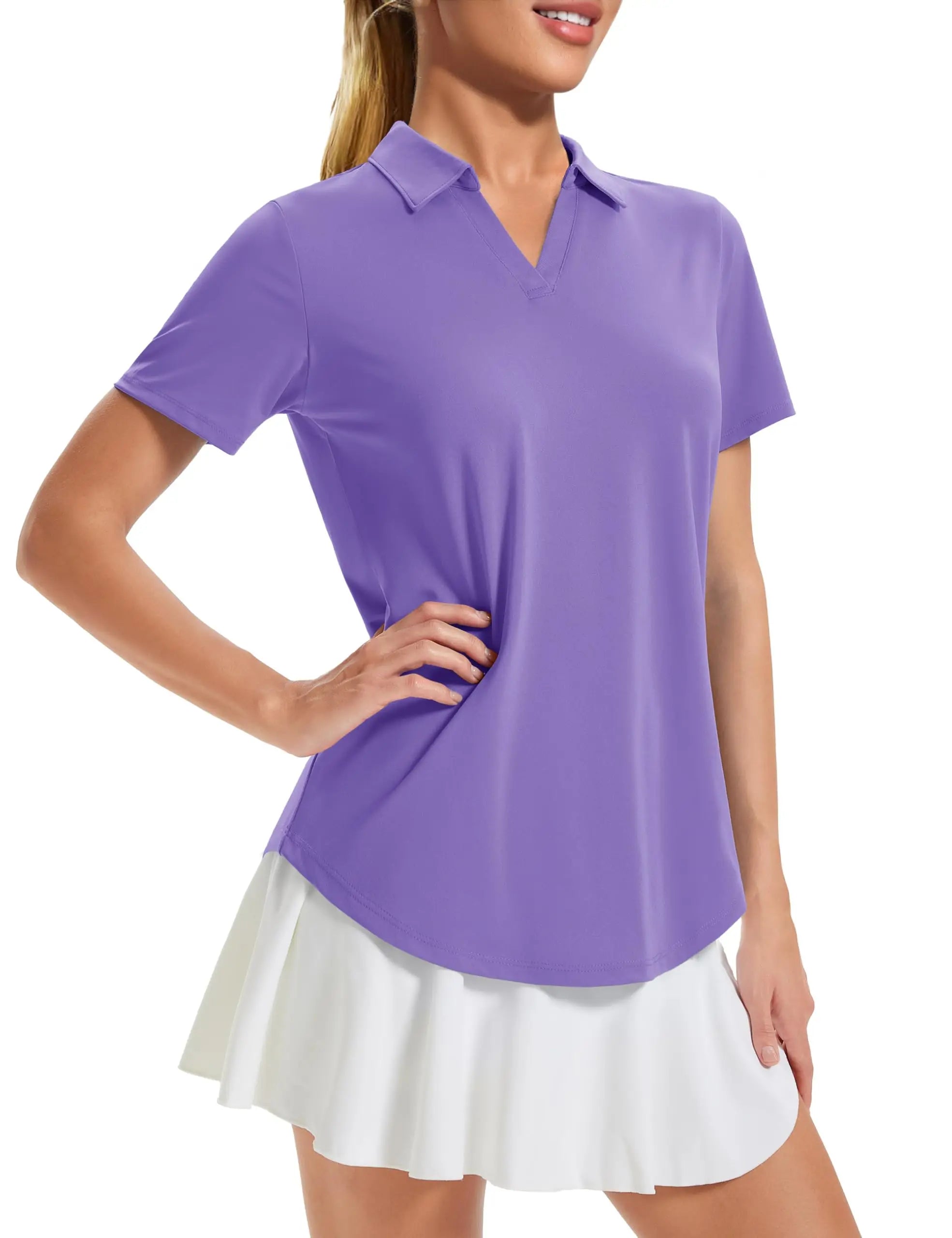 TACVASEN Womens UPF 50+ Sun Protection Golf Polo Shirts Short Sleeve V-Neck Curved Hem Tennis Tops Moisture Wicking Shirts