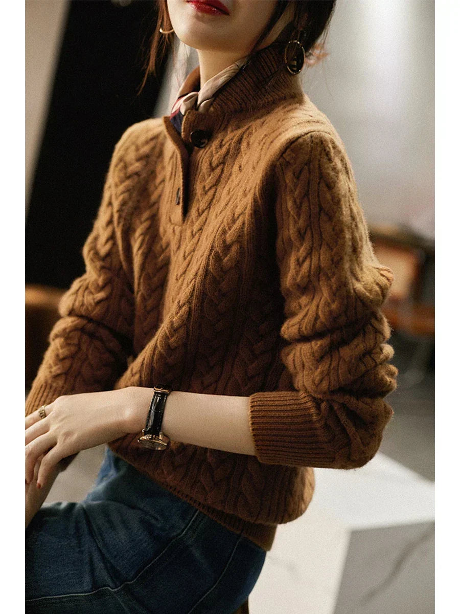 Arden Cable-Knit Cashmere Blend Sweater – Brown
