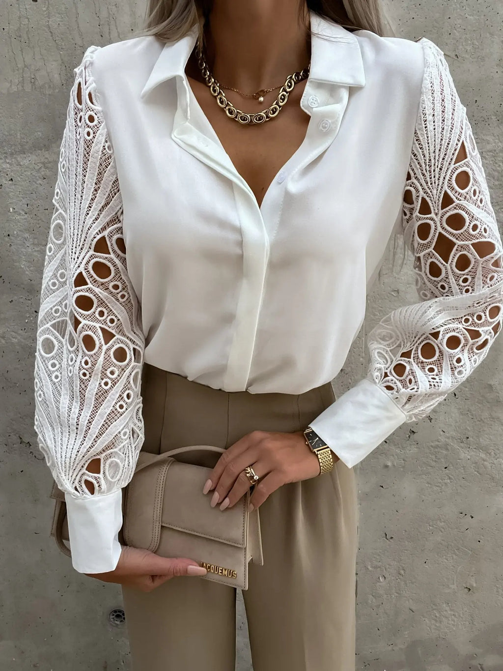 Marina Chiffon V-Neck Long-Sleeve Blouse