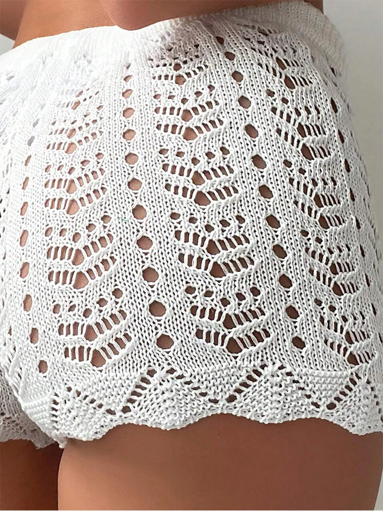 Aurelia Sun Crochet High-Waist Drawstring Shorts – Black