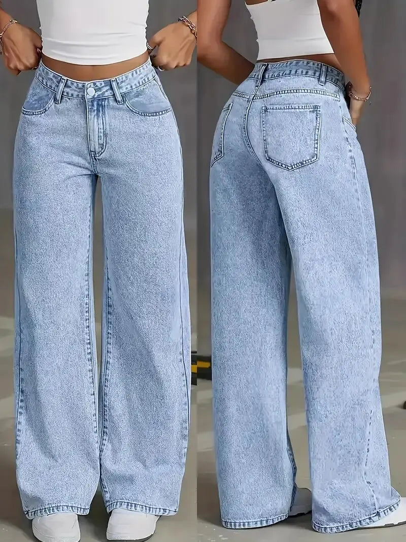 Denim Relaxed Wide-Leg Jeans