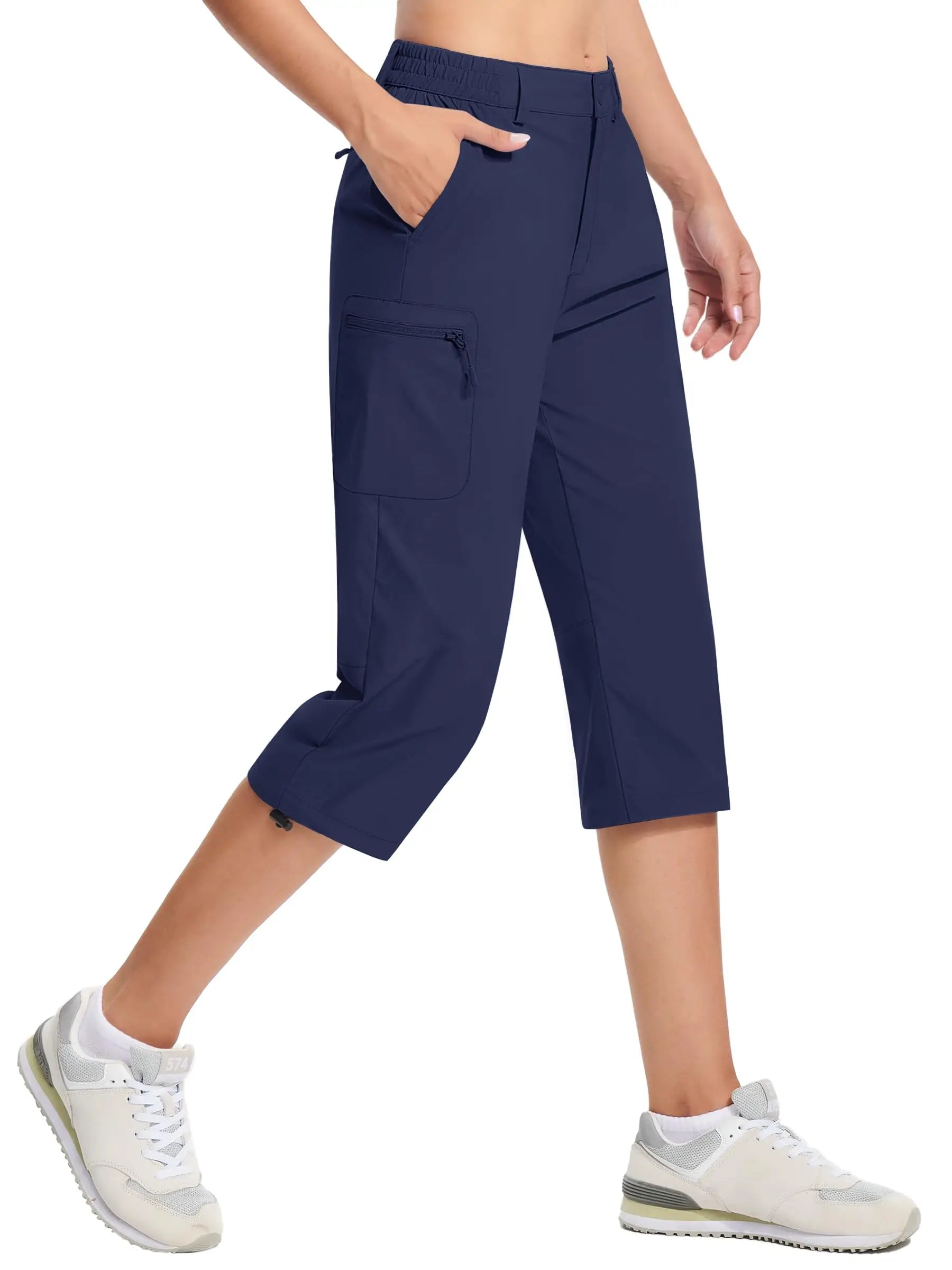 TACVASEN Quick Dry Knee Length Nylon Capris Womens Summer Hiking Casual Cargo Short Pant Lightweight Waterproof Shorts 5 Pockets