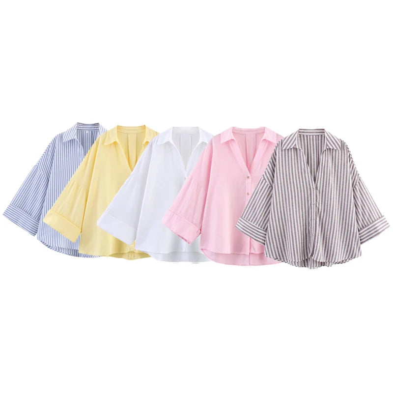 Striped Long-Sleeve Oversized Blouse
