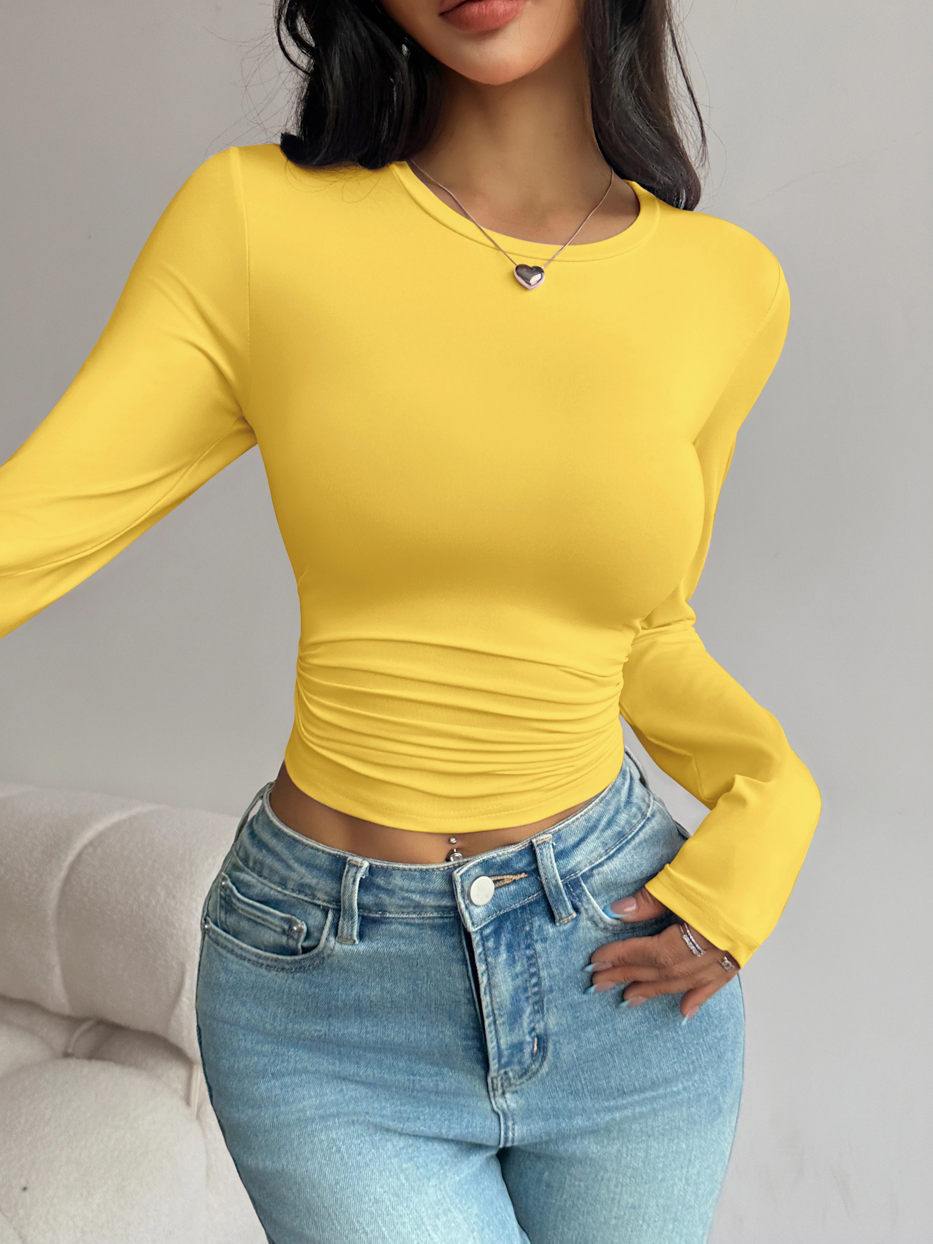 Long-Sleeve Slim-Fit Crop T-Shirt