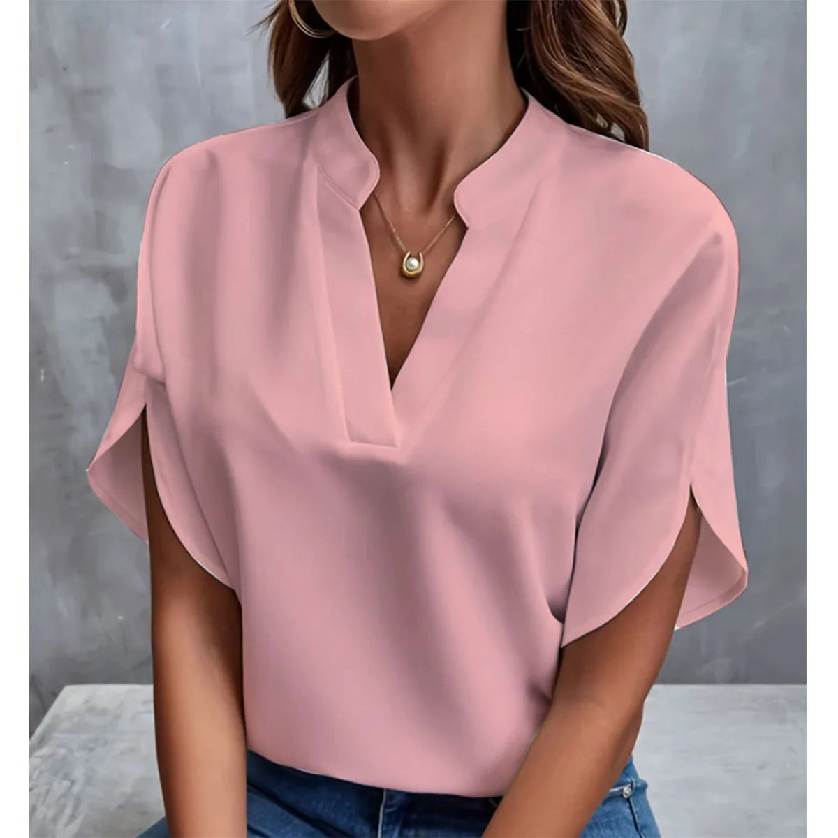 V-Neck Short-Sleeve Relaxed Blouse