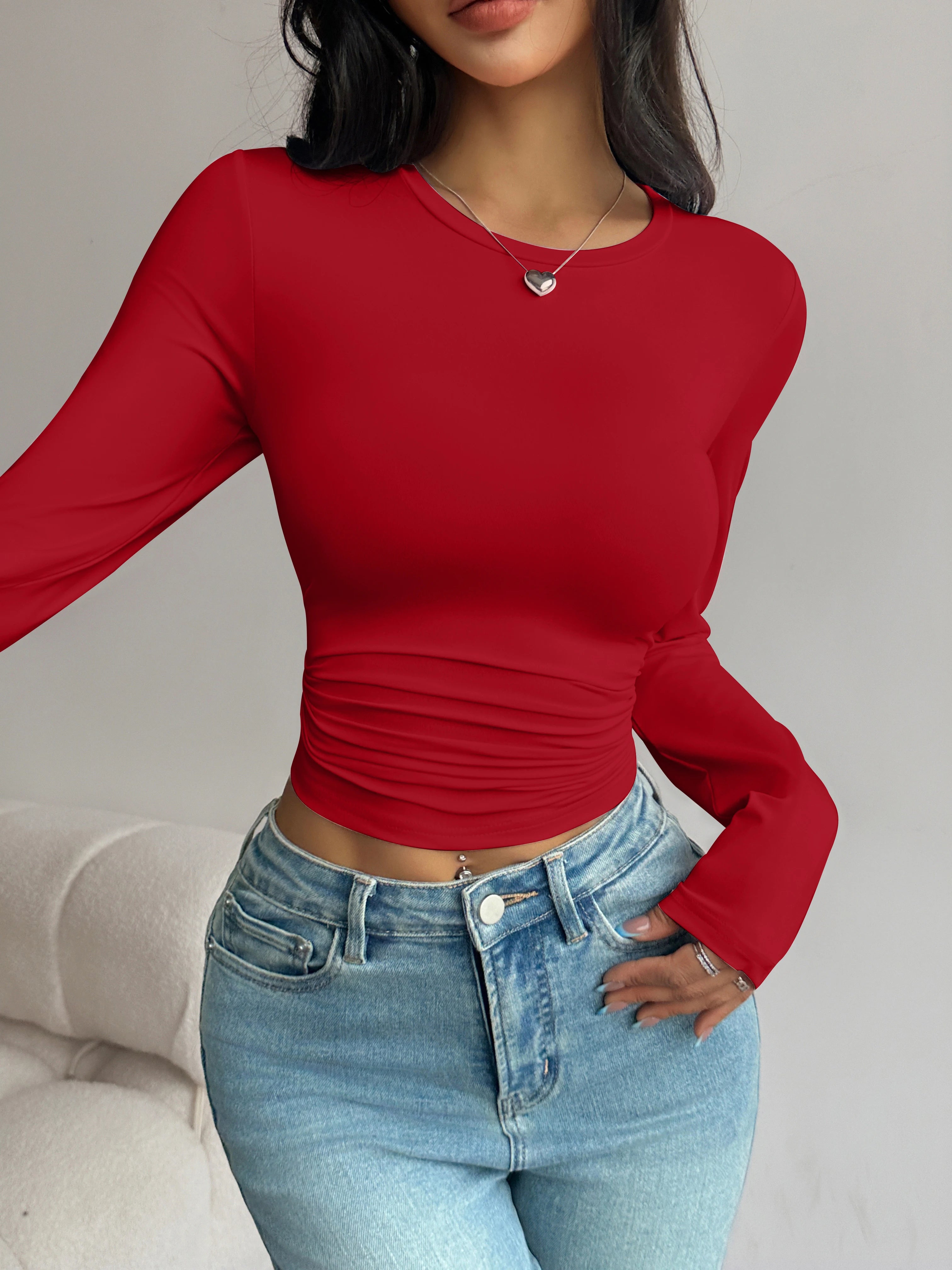 Long-Sleeve Slim-Fit Crop T-Shirt