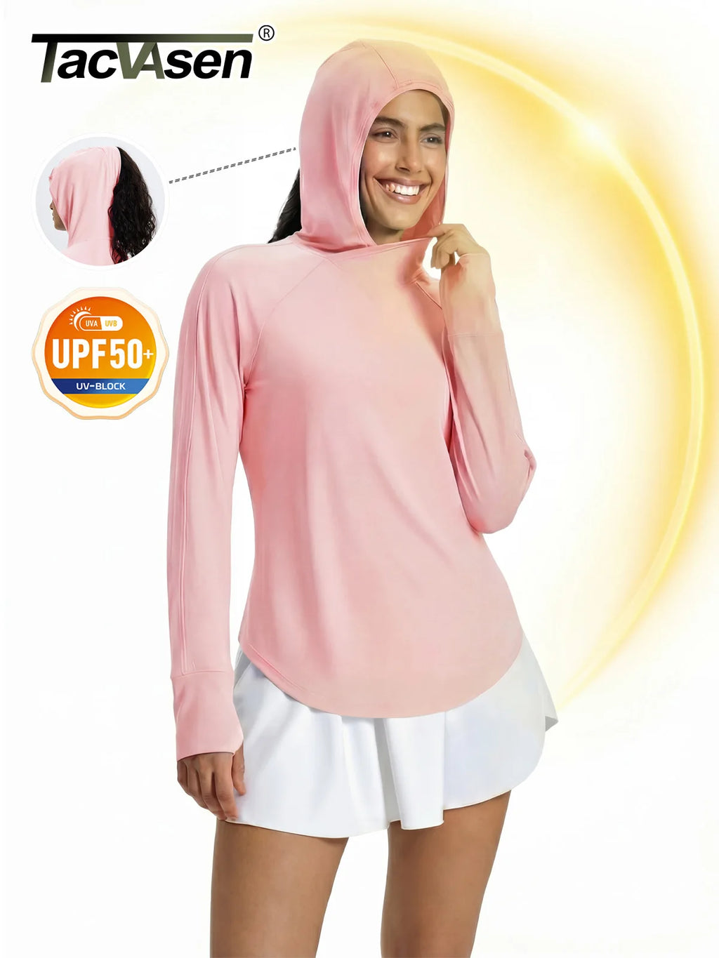 TACVASEN Womens UPF50+Sun Protection Crossed Collar Hoodie SPFUV Shirt Long Sleeve Quick Dry Shirt with Ponytail Hole Thumb Hole