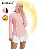 TACVASEN Womens UPF50+Sun Protection Crossed Collar Hoodie SPFUV Shirt Long Sleeve Quick Dry Shirt with Ponytail Hole Thumb Hole