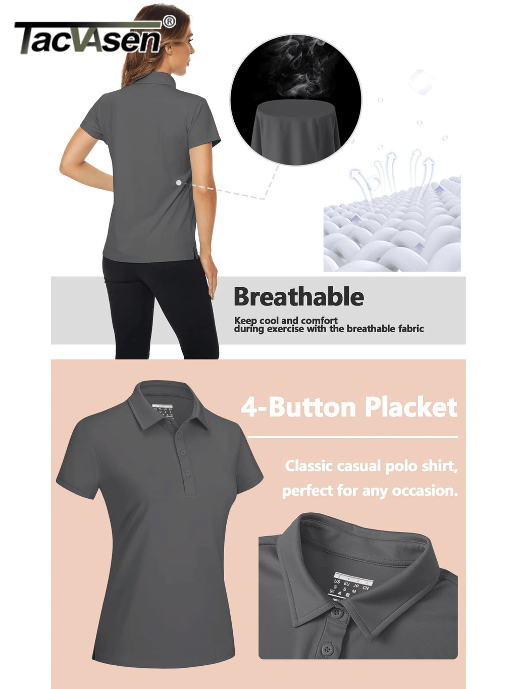 TACVASEN UPF50+ UV Protection Quick Dry Polo T-Shirts Womens Summer Short Sleeve Golf Sports Tee Shirts Breathable Workout Tops