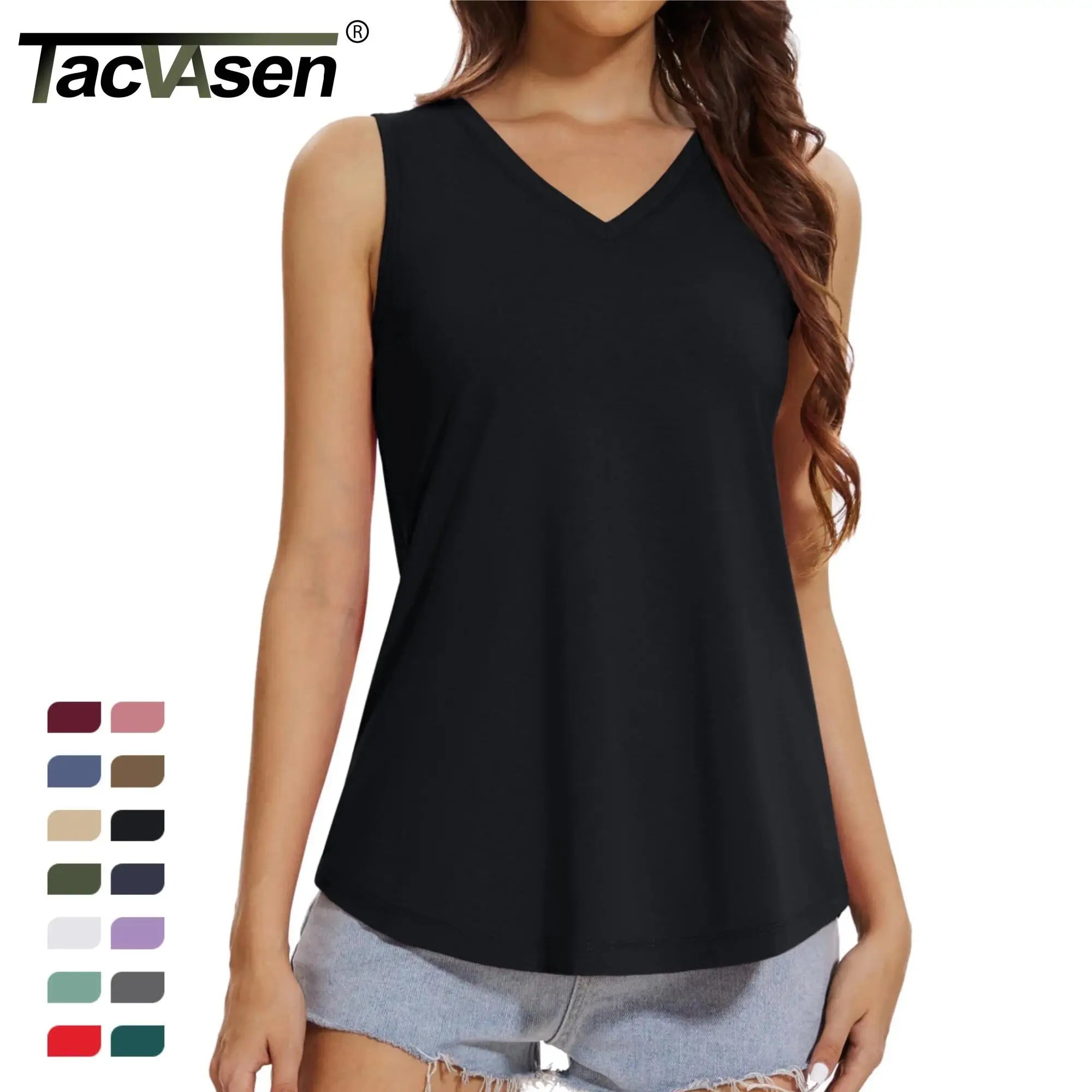 TACVASEN Women's Tank Tops Soft Loose Casual Flowy Basic Sleeveless Summer V Neck Tee Shirts Camisole Running Outfits Clothes
