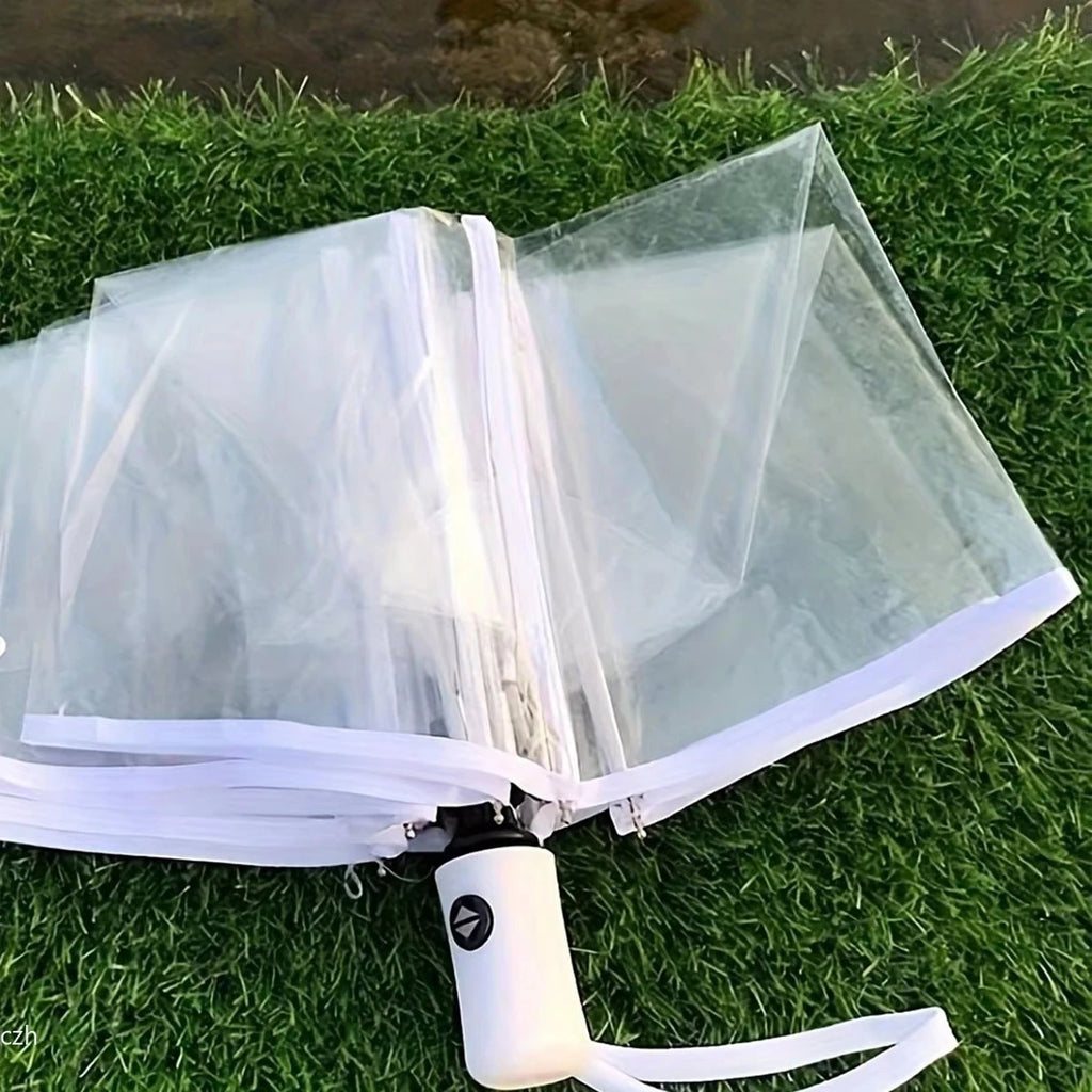1pc-Korean Transparent Umbrella Folding Automatic Open And Close Umbrella Mori Three-fold Student Sunny Umbrella
