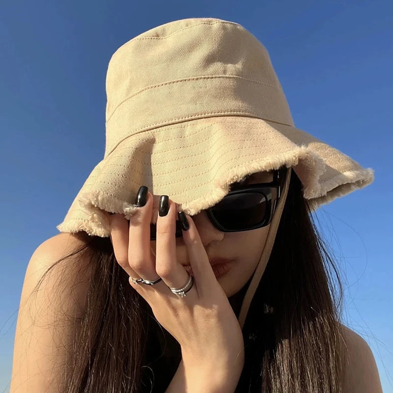 Tassel-Brim Cotton Bucket Hat
