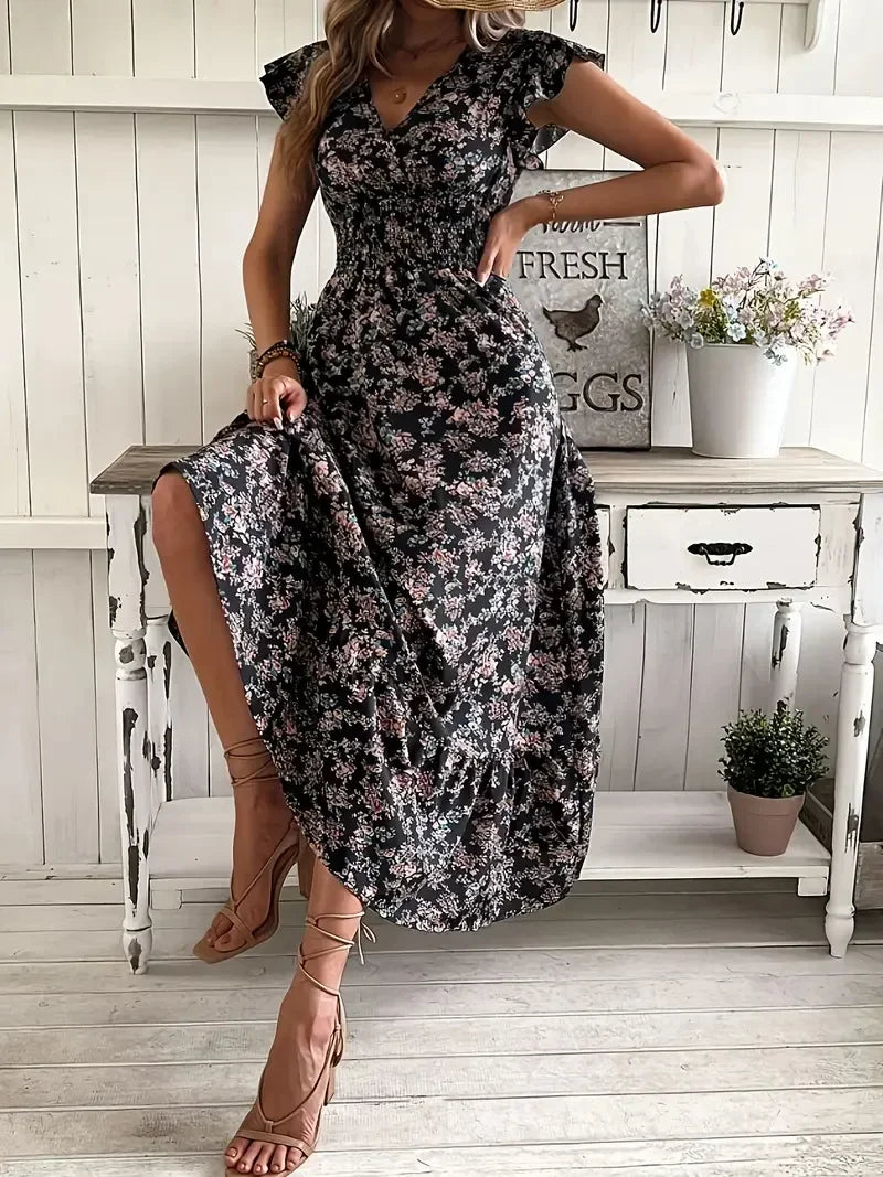 Curve Floral Ruffle Maxi Dress