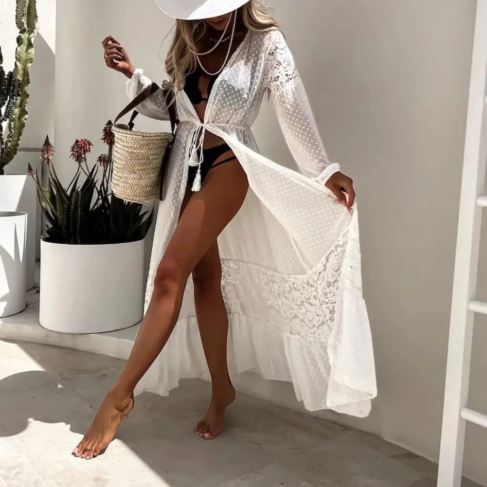 Lace-Up Maxi Beach Cardigan