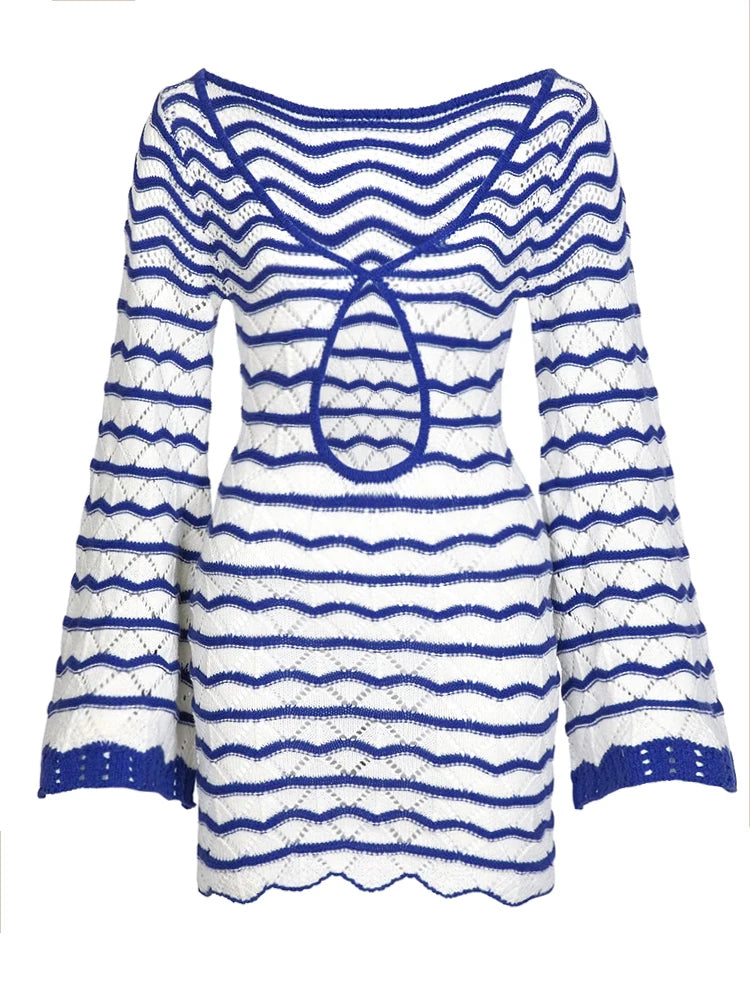 Aurelia Sun Bell Sleeve Knit Beach Dress – Multi-Colour – image 5