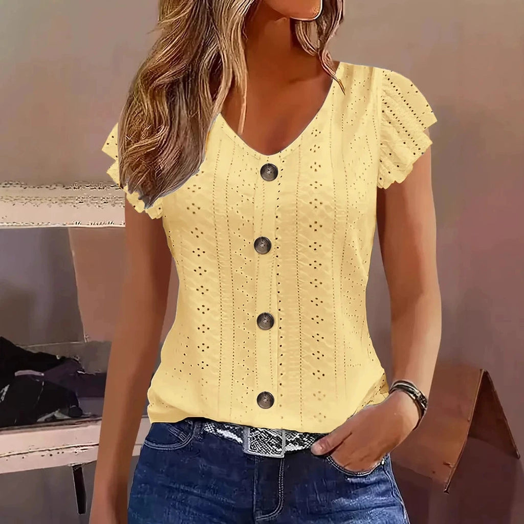 Ruffle V-Neck T-Shirt