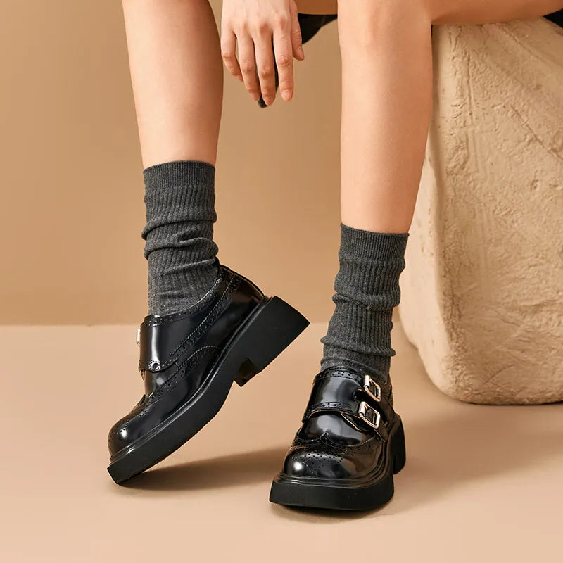 Aurelia Sun Double-Buckle Patent Leather Loafers – Black