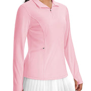 TACVASEN Women's UPF 50+ Long Sleeve Sun Protection Polo Shirt 1/4 Zip Pullover Thumb Hole Sport Shirts with Side Zipper Pockets