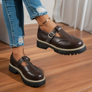 T-Bar Brogue Platform Flats
