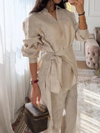 Lace-Up Linen Shirt & Pants Set