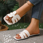 Square-Toe Flat Slide Sandals