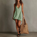 Contrast-Edge Vacation Mini Dress