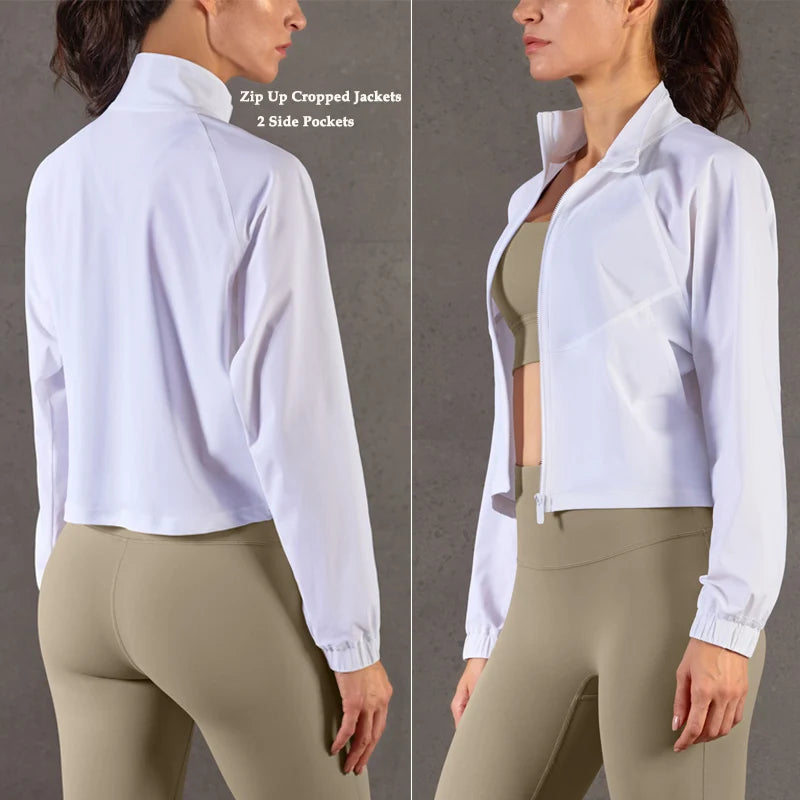 VITALINOVO Women's Athletic Workout Jacket UPF 50+ Long Sleeve Sun Protection Lightweight Shirts Zip Up Cropped Jackets Running
