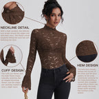 Sienna Lace High-Neck Long-Sleeve Blouse