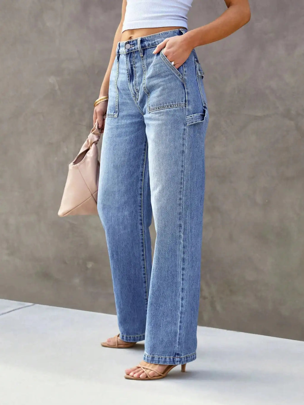 Denim Straight-Leg Wide-Leg Jeans
