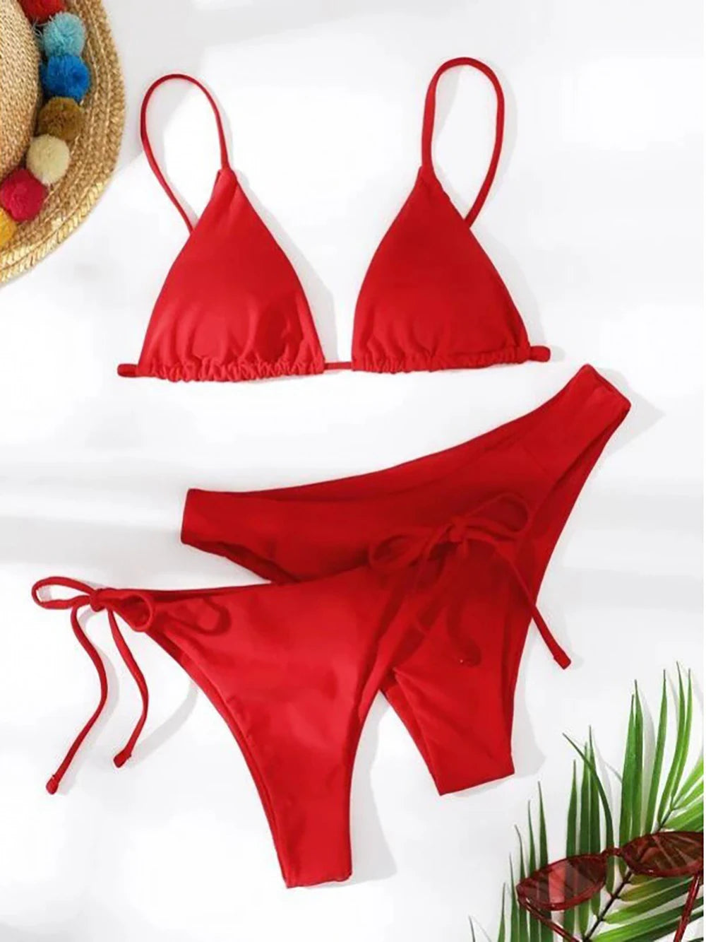 Halter Three-Piece Tie-Side Bikini Set