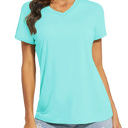 TACVASEN UPF 50+ Summer Short Sleeve V-Neck T-shirts Womens Sun Protection T-shirts Quick Dry Hiking Running Tee Shirts Tops