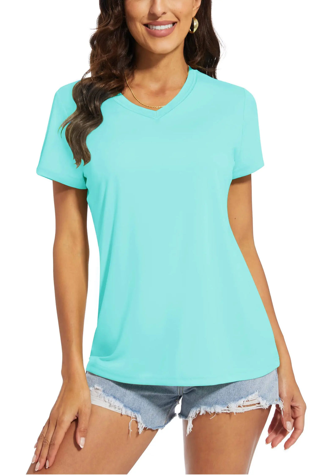 TACVASEN UPF 50+ Summer Short Sleeve V-Neck T-shirts Womens Sun Protection T-shirts Quick Dry Hiking Running Tee Shirts Tops