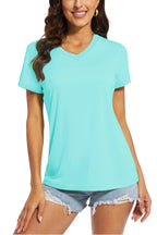 TACVASEN UPF 50+ Summer Short Sleeve V-Neck T-shirts Womens Sun Protection T-shirts Quick Dry Hiking Running Tee Shirts Tops