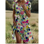 Printed Round-Neck Midi Dress