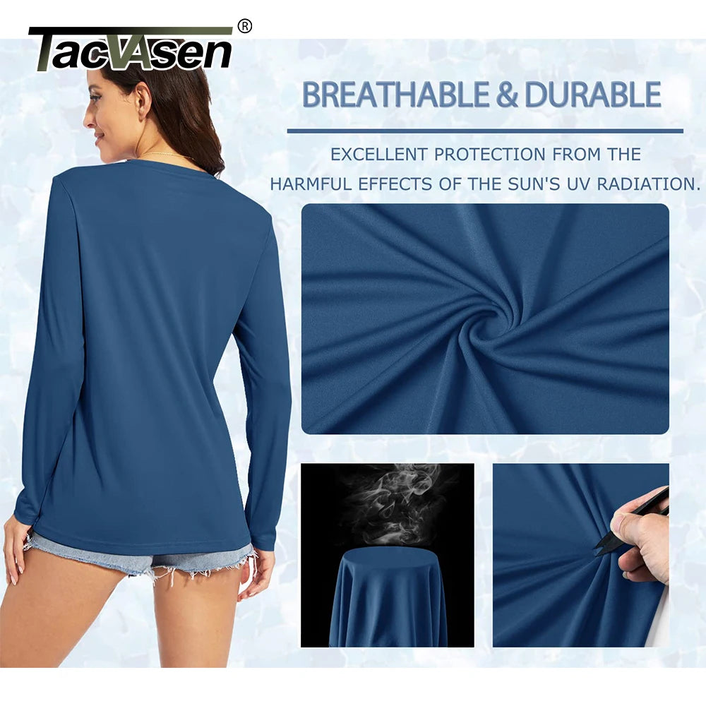 TACVASEN Summer UPF 50+ Long Sleeve T-Shirts Womens Sun Protection V Neck Fashion Tee Shirts Quick Dry Outdoor Hiking Pullover