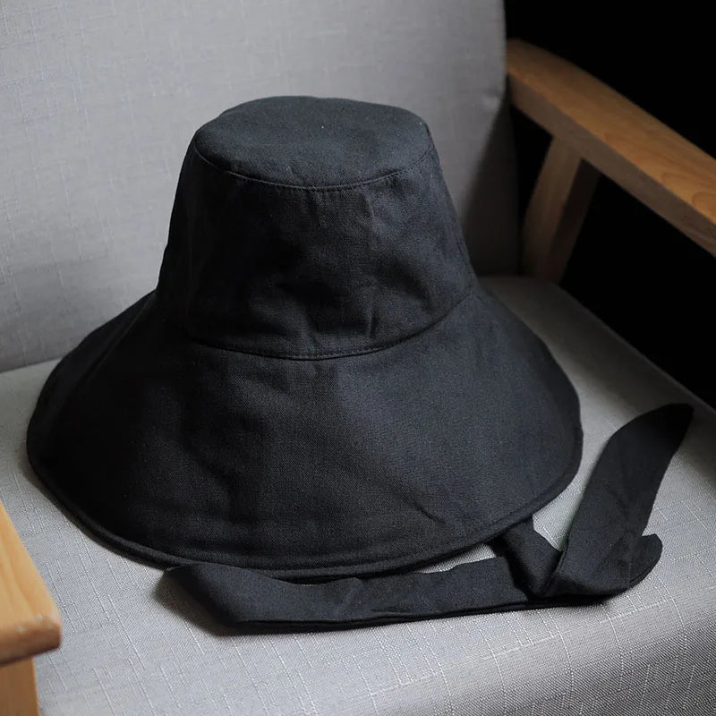 Tie-Strap Wide Brim Bucket Hat
